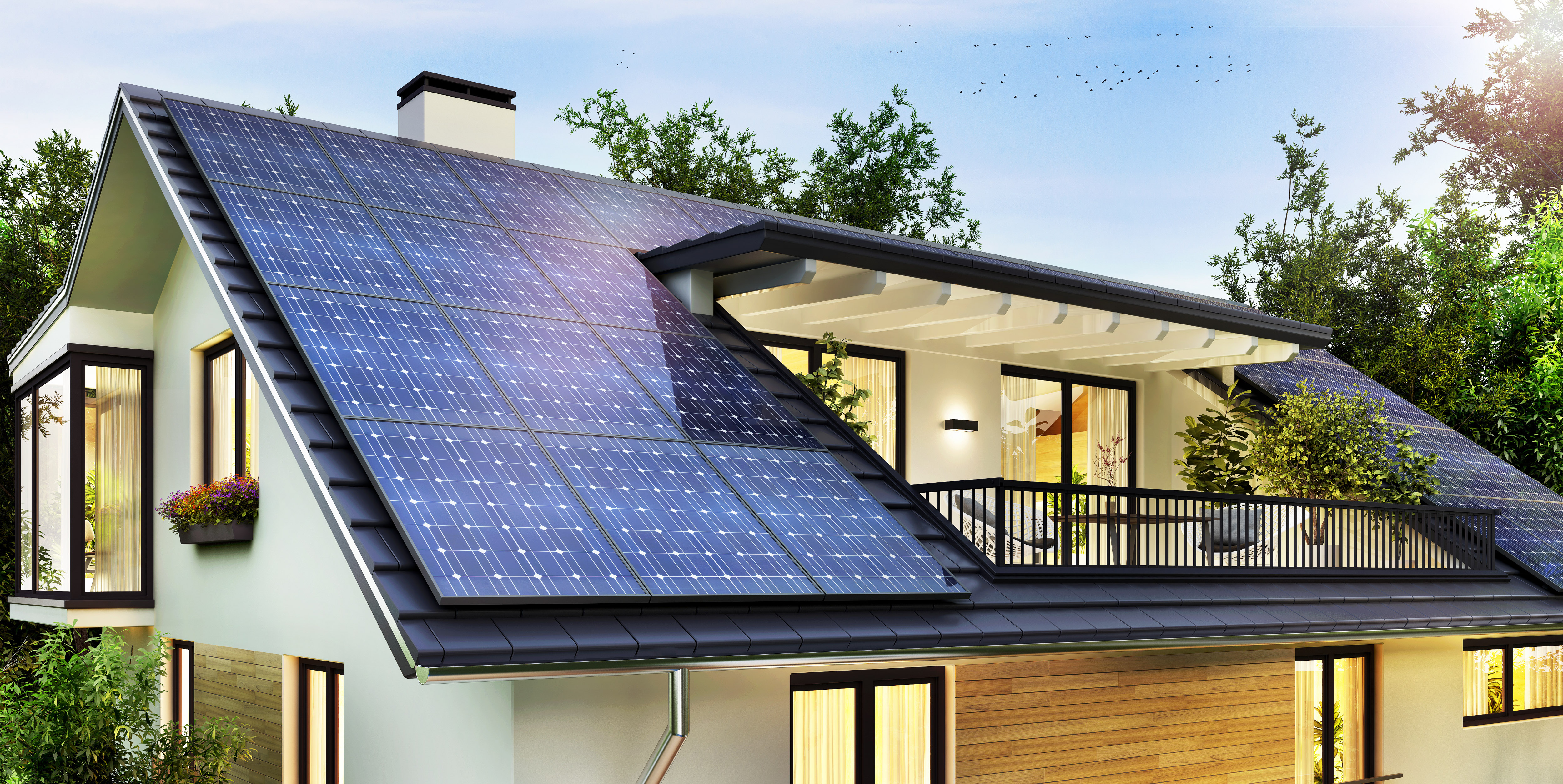 Edificio con pannelli fotovoltaici